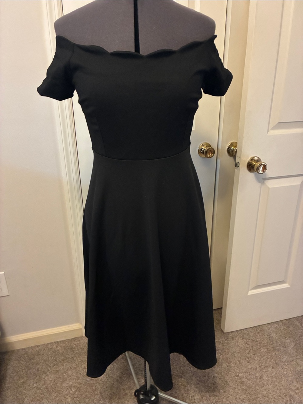 Off-Shoulder Black Fit-and-Flare Dress